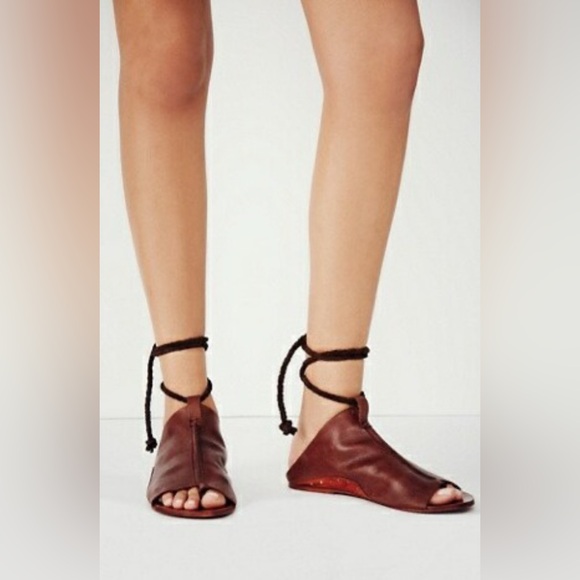 Free People Cherry Valley Leather Tie Peep Toe Sandal (7) - Picture 3 of 10